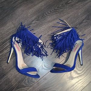 Royal blue fringe heels
